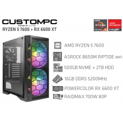CUSTOMPC (AMD Ryzen 5 7600): 16GB, 500GB NVME, 2TB HDD, POWERCOLOR RX 6600 XT 8GB GDDR6