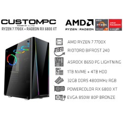 CUSTOMPC (AMD RYZEN 7 7700X): 32GB DDR5, 1TB NVME, 4TB HDD, POWERCOLOR RX 6800 XT 16GB GDDR6