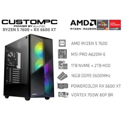 CUSTOMPC (AMD RYZEN 5 7600): 16GB, 1TB NVME, 2TB HDD, POWERCOLOR RADEON RX 6600 XT