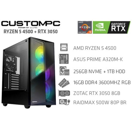 CUSTOMPC (AMD RYZEN 5 4500): 16GB, 256GB NVME, 1TB HDD, RTX 3050 8GB