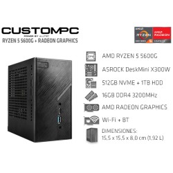 CUSTOMPC MINI (RYZEN 5 5600G) 16GB DDR4, 512GB NVME, 1TB HDD, WIFI+BT