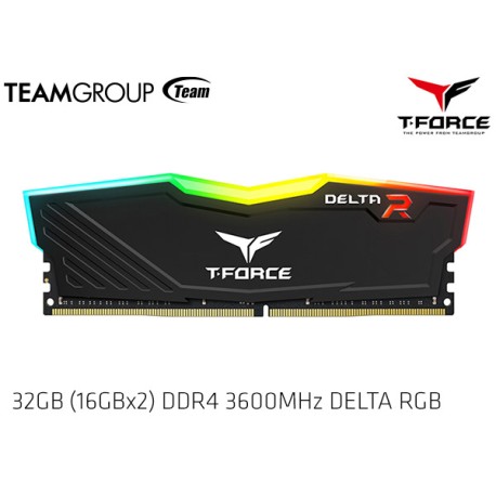 32GB (16GBx2) DDR4 3600MHZ TEAMGROUP T-FORCE DELTA R RGB (BLACK) TF3D432G3600HC18JDC01
