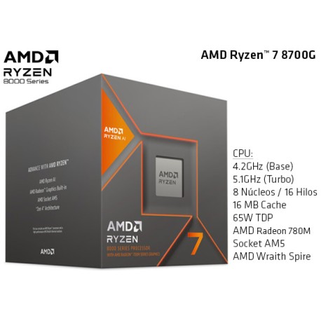 AMD RYZEN 7 8700G 4.2GHz (5.1GHz TURBO) OCTA CORE (TDP 65W) (AM5) AMD RADEON 780M GRAPHICS