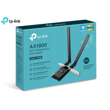 ADAPTADOR DE RED WIFI TP-LINK ARCHER TX20E AX1800 WIFI 6 + BT 5.2 DUAL BAND (PCIE1X)