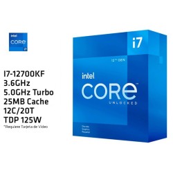 2.7GHz INTEL I7-12700KF (5.0GHz TURBO, 12C/20T, 25MB CACHE, 125W, LGA1700, SIN VIDEO) 12TH GENERACION