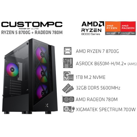 CUSTOMPC (AMD RYZEN 7 8700G): 32GB, 1TB M.2 NVMe, AMD RADEON 780M