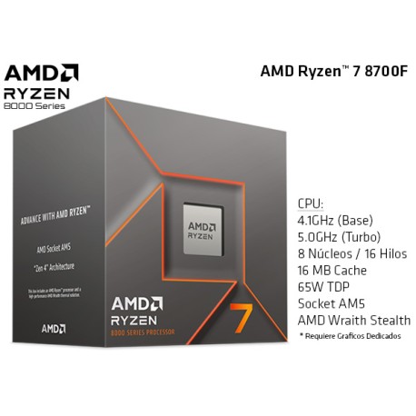 AMD RYZEN 7 8700F 4.1GHz (5.0GHz TURBO) OCTA CORE (TDP 65W) (AM5)