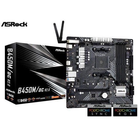 M.B. ASROCK B450M/AC R2.0 (AM4) DDR4 (RYZEN) WIFI AC + BT v4.2 (RYZEN 5000)