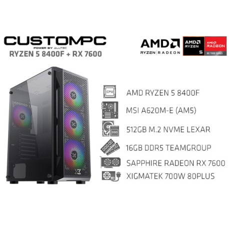 CUSTOMPC (AMD RYZEN 5 8400F): 16GB, 512GB NVME, RADEON RX 7600