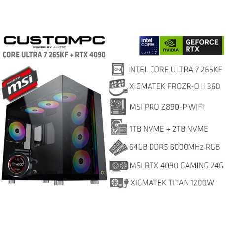 CUSTOMPC (INTEL CORE ULTRA 7 265KF): 64GB, 3TB NVME, RTX 4090 24GB, WIFI 7