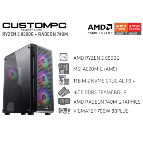 CUSTOMPC (AMD RYZEN 5 8500G): 16GB, 1TB M.2 NVMe, AMD RADEON 740M