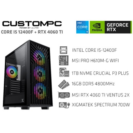 CUSTOMPC (INTEL CORE I5-12400F): 16GB, 512GB NVMe, RTX 4060 TI