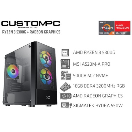 CUSTOMPC (AMD RYZEN 3 5300G): 16GB, 512GB M.2 NVMe, RADEON GRAPHICS