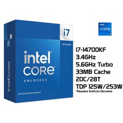 3.4GHz INTEL I7-14700KF (5.6GHz TURBO, 20C/28T, 33MB CACHE, 65W, LGA1700) 14TH GENERACION