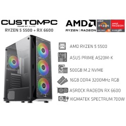 CUSTOMPC (AMD RYZEN 5 5500): 16GB, 500GB M.2, AMD RADEON RX 6600