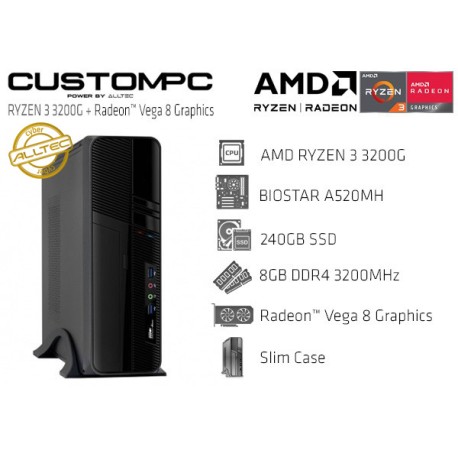 CUSTOMPC SLIM (AMD RYZEN 3 3200G): 8GB, 240GB SSD, RADEON VEGA 8 GRAPHICS