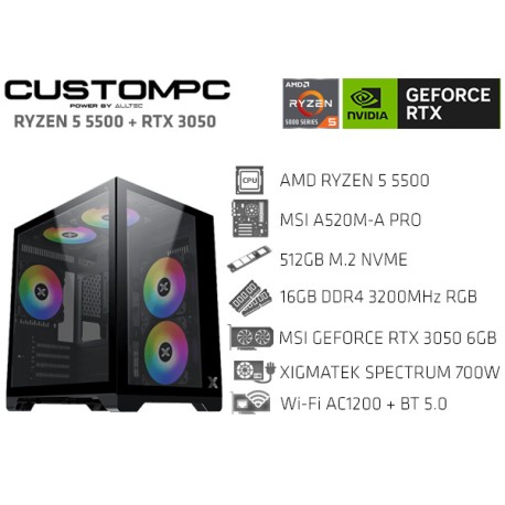 CUSTOMPC (AMD RYZEN 5 5500): 16GB, 512GB M.2, RTX 3050, WiFi+BT