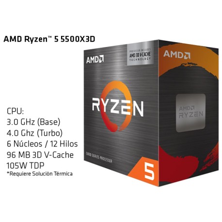 AMD RYZEN 5 5500X3D (3.0GHz/4.0GHz TURBO, 96MB 3D V-CACHE) SIX CORE (TDP 105W) (AM4)
