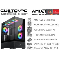CUSTOMPC (AMD RYZEN 5 5500X3D): 16GB, 1TB M.2, RX 9060 XT 8GB