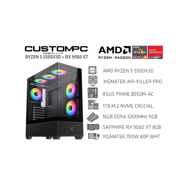 CUSTOMPC (AMD Ryzen 5 5500X3D): 16GB, 1TB M.2, RX 9060 XT 8GB