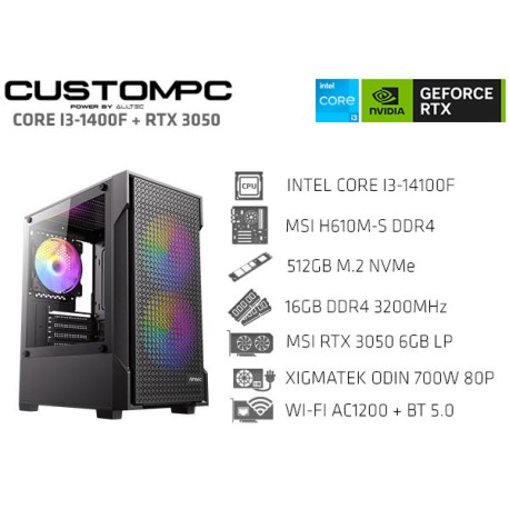 CUSTOMPC (INTEL CORE I3-14100F): 16GB, 512GB NVMe, RTX 3050 LP