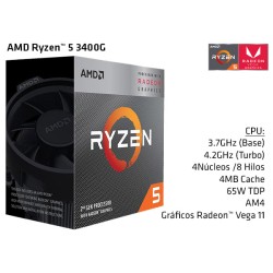 AMD RYZEN 5 3400G 3.7GHz (4.2GHz TURBO) QUAD CORE + RADEON VEGA 11 (TDP 65W) (AM4)