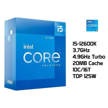 3.7GHz INTEL I5-12600K (4.9GHz TURBO, 10C/16T, 20MB CACHE, 125W/150W, LGA1700) 12TH GENERACION