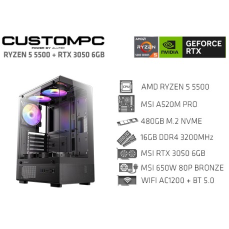 CUSTOMPC (AMD RYZEN 5 5500): 16GB, 480GB M.2, RTX 3050, WiFi+BT