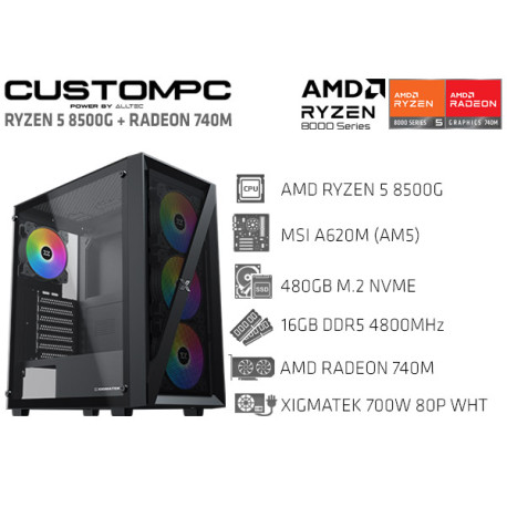 CUSTOMPC (AMD RYZEN 5 8500G): 16GB, 480GB M.2 NVMe, AMD RADEON 740M