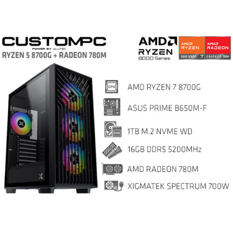 CUSTOMPC (AMD RYZEN 7 8700G): 16GB, 1TB M.2 NVMe, AMD RADEON 780M