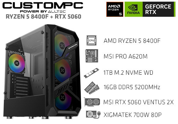 CUSTOMPC (AMD RYZEN 5 8400F): 16GB, 1TB NVME, RTX 5060