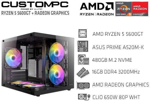 COMPUTADOR GAMER AMD RYZEN 5 5600GT 16GB, 480GB M.2, RADEON GRAPHICS