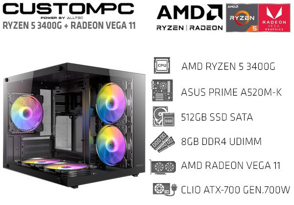 CustomPC (AMD Ryzen 5 3400G): 8GB, 512GB SSD, AMD Radeon™ Vega 11
