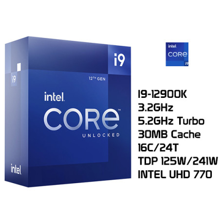 INTEL I9-12900K (3.2GHz/5.2GHz TURBO, 16C/24T, 30MB CACHE, 125W/241W, LGA1700) 12TH GENERACION