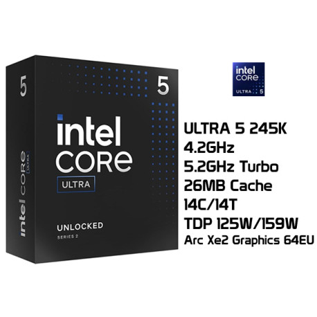 INTEL CORE ULTRA 5 245K (4.2GHz/5.2GHz TURBO, 14C/14T, 26MB CACHE, 125W/159W, LGA1851)