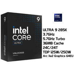 INTEL CORE ULTRA 9 285K (3.7GHz/5.7GHz TURBO, 24C/24T, 36MB CACHE, 125W/250W, LGA1851)