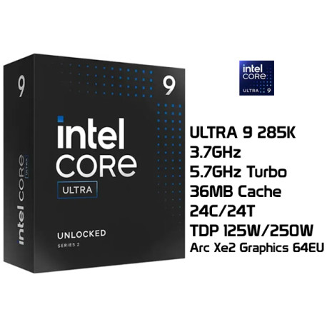 INTEL CORE ULTRA 9 285K (3.7GHz/5.7GHz TURBO, 24C/24T, 36MB CACHE, 125W/250W, LGA1851)
