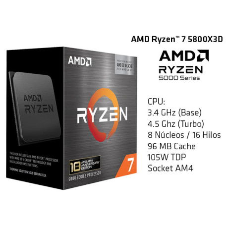 AMD RYZEN 7 5800X3D 3.4GHz (4.5GHz TURBO) OCTA CORE (TDP 105W) (AM4)