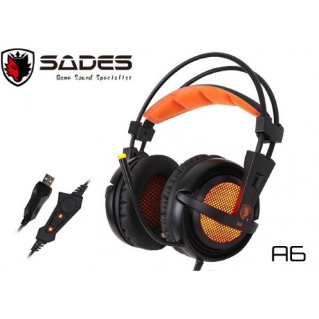 AURICULARES GAMER SADES A6 (USB) (BLACK/ORANGE)