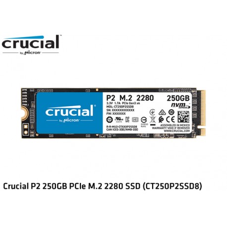 250GB M.2 SSD NVMe PCIE GEN3 X4 CRUCIAL P2 (CT250P2SSD8) (2.100MB/1150MB)