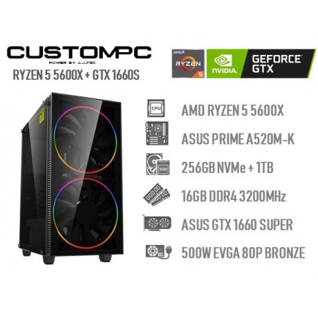 CUSTOMPC (AMD RYZEN 5 5600X): 16GB, 256GB NVMe, 1TB HDD, GTX 1660 SUPER PH