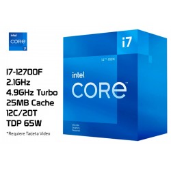 2.1GHz INTEL I7-12700F (4.9GHz TURBO, 12C/20T, 25MB CACHE, 65W, LGA1700, SIN VIDEO) 12TH GENERACION