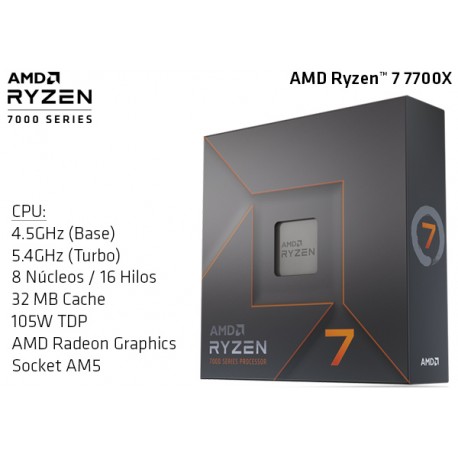 AMD RYZEN 7 7700X 4.5GHz (5.4GHz TURBO) OCTA CORE (TDP 105W) (AM5)